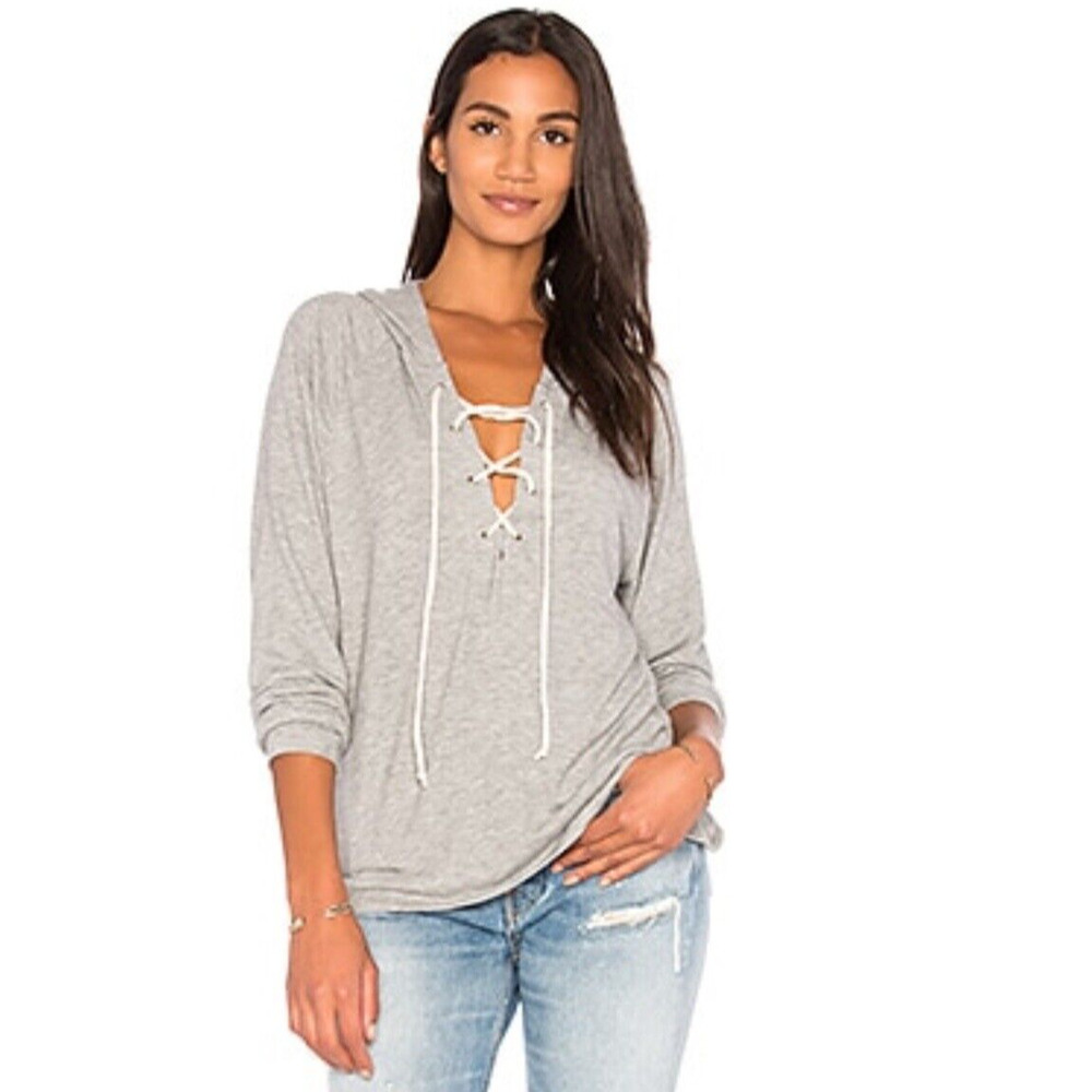 Michael Lauren Women Medium Carson L/S Lace Up Front Hoodie Gray New - Picture 1 of 9